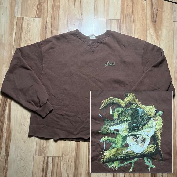 VINTAGE Y2K Al Agnew Bass Pro Graphic Sweatshirt 2007 Cropped Raw Hem Size XL - Picture 1 of 8